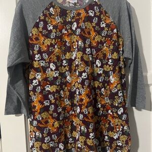 LuLaRoe DISNEY Women's 3/4 Sleeve Tee with Floral and Bambi Print